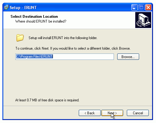 Accept the default installation directory by pressing "Next".