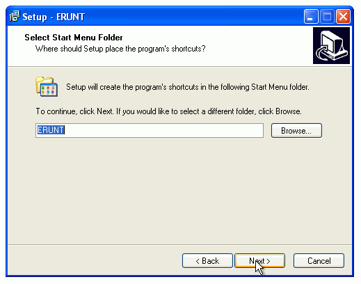 Accept the default Start Menu folder name by pressing "Next".