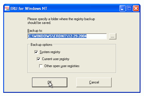 Check to back up both registries. Then press the "OK" button.