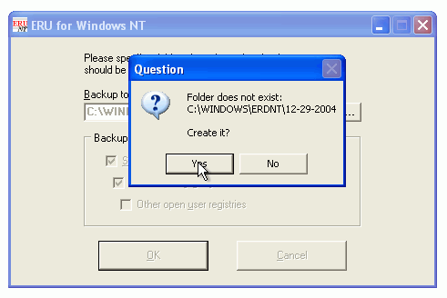 Press the "Yes" button to create the backup folder.